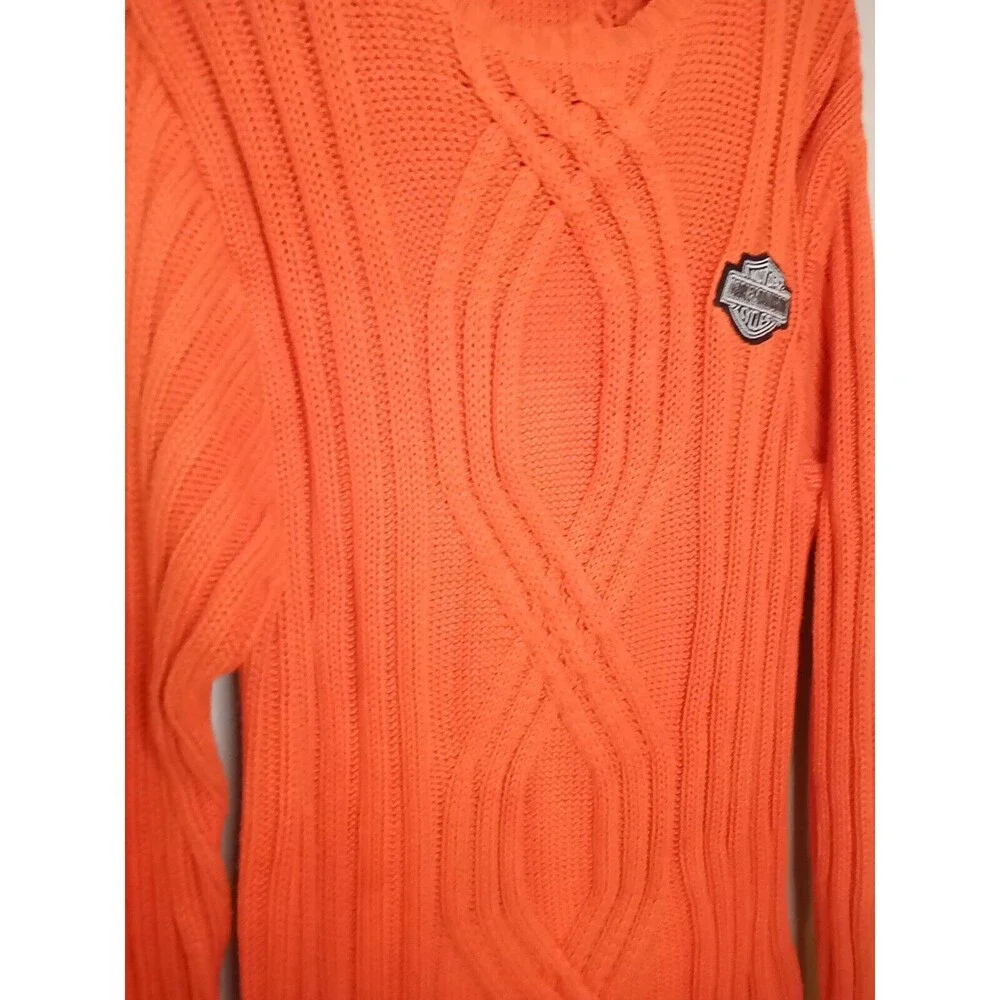 Harley Davidson‎ Pull Over Sweater Mens Heavy Cable Knit Orange Small
